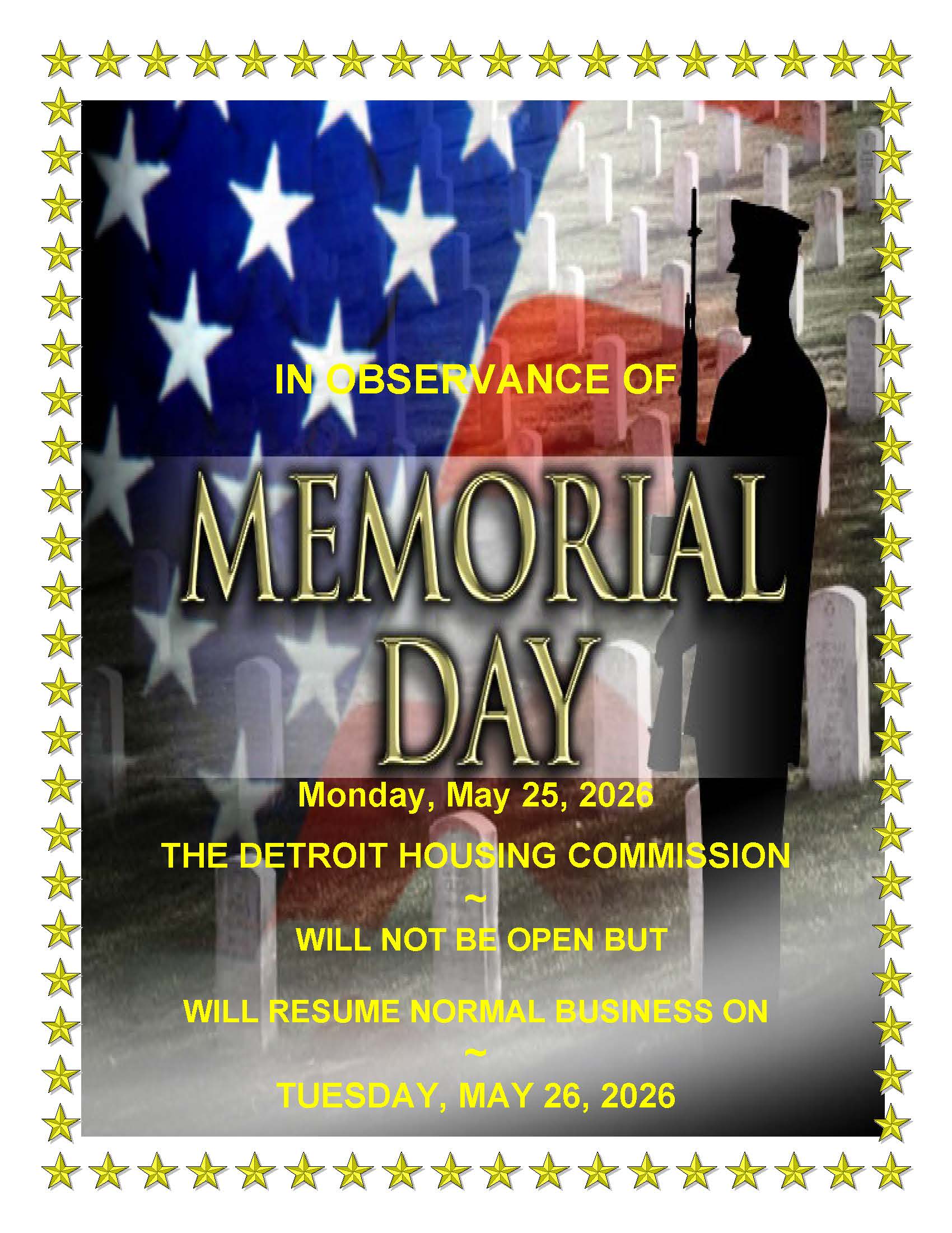 Memorial Day Closing